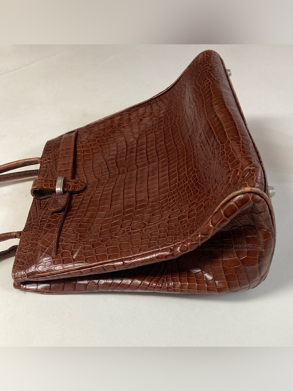 Italian Leather Cognac Croc Purse - Picture 7 of 14